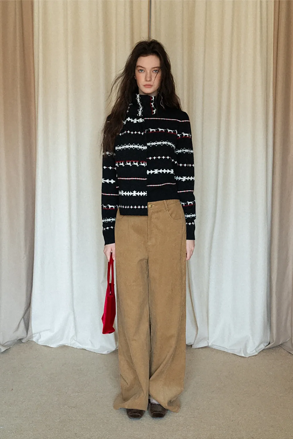 Christmas Knit Scarf With Reindeer Pattern