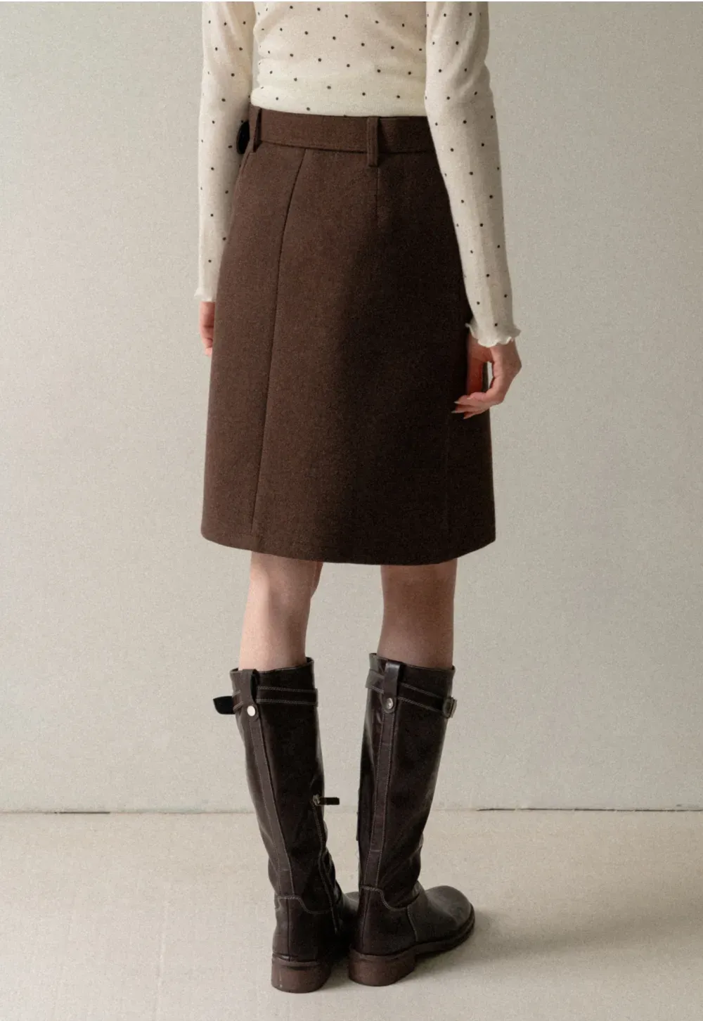 Wool Belted A-Line Mini Skirt in Charcoal