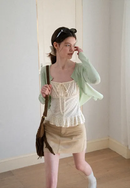 Polka Dot Drawstring Square Neck Tank Top