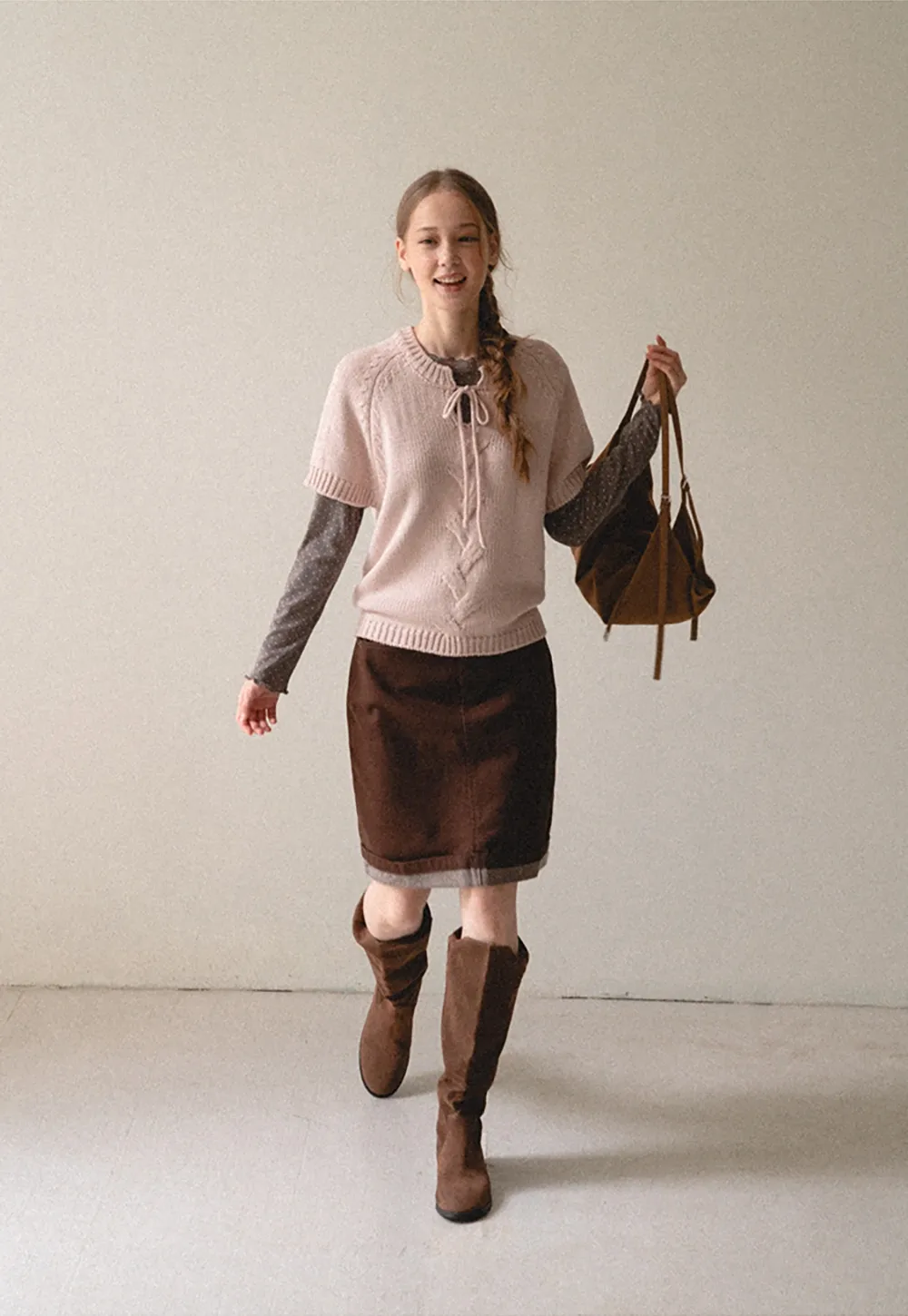 Rolled Hem Denim A-Line Skirt