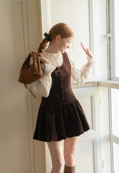 Ruffled Collar Smocked Waist Blouse