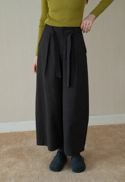 Womens High-Waist Wide-Leg Pants with Belt Detail