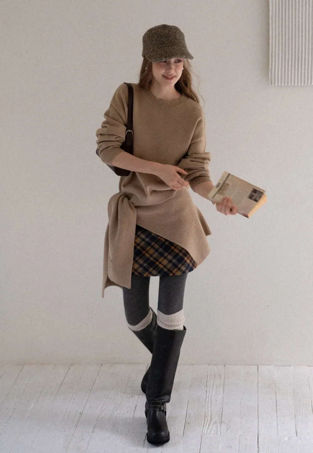 Women Faux Layered Sweater with Scarf Collar