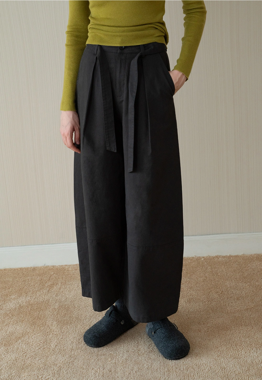 Womens High-Waist Wide-Leg Pants with Belt Detail