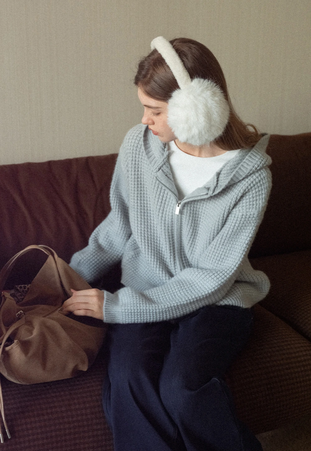 Womens Zip-up Waffle Knit Hoodie