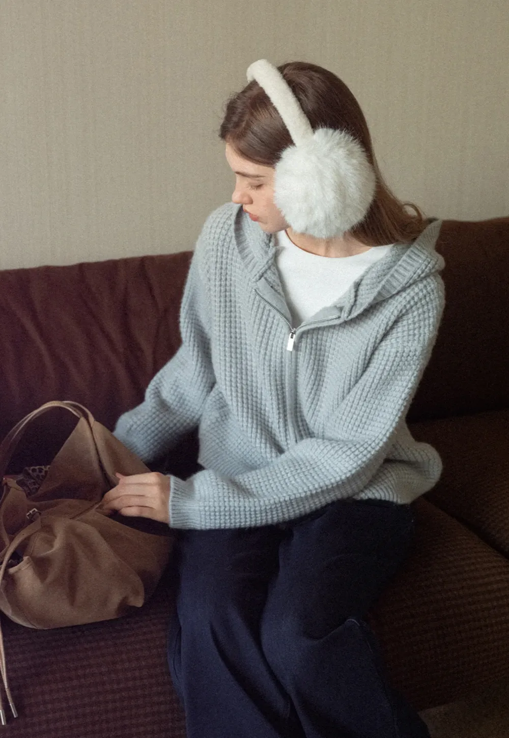 Womens Zip-up Waffle Knit Hoodie