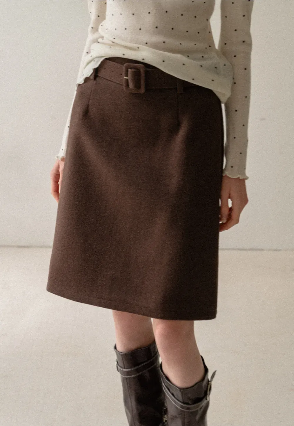 Wool Belted A-Line Mini Skirt in Charcoal