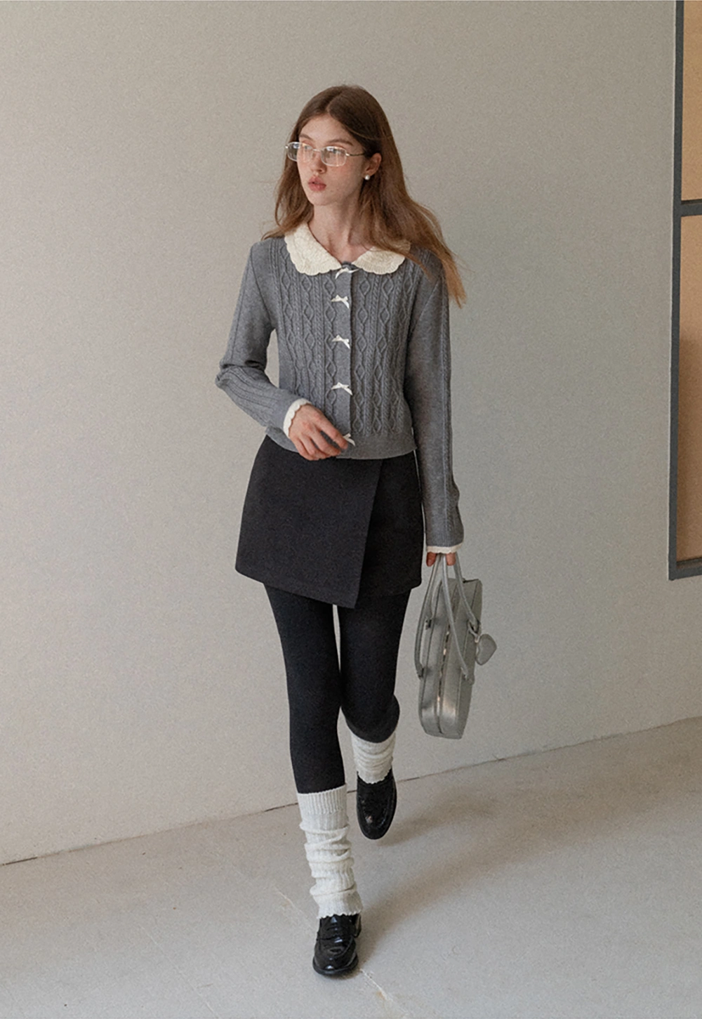 Faux Two Piece Wool Blend Mini Skirt