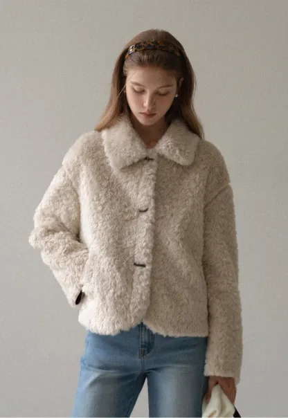 Women Faux Shearling Jacket Short Teddy Coat Winter