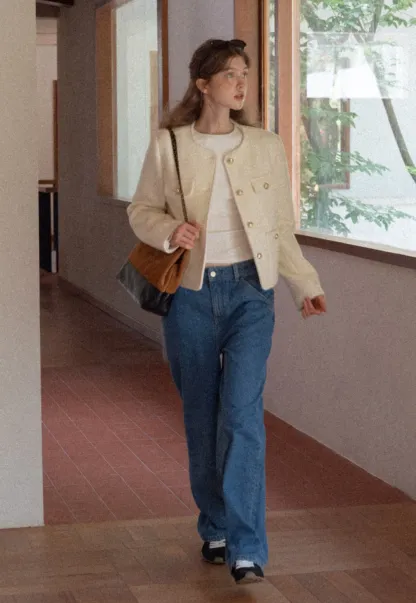 Vintage Blue Wide Leg Jeans Women Casual Style