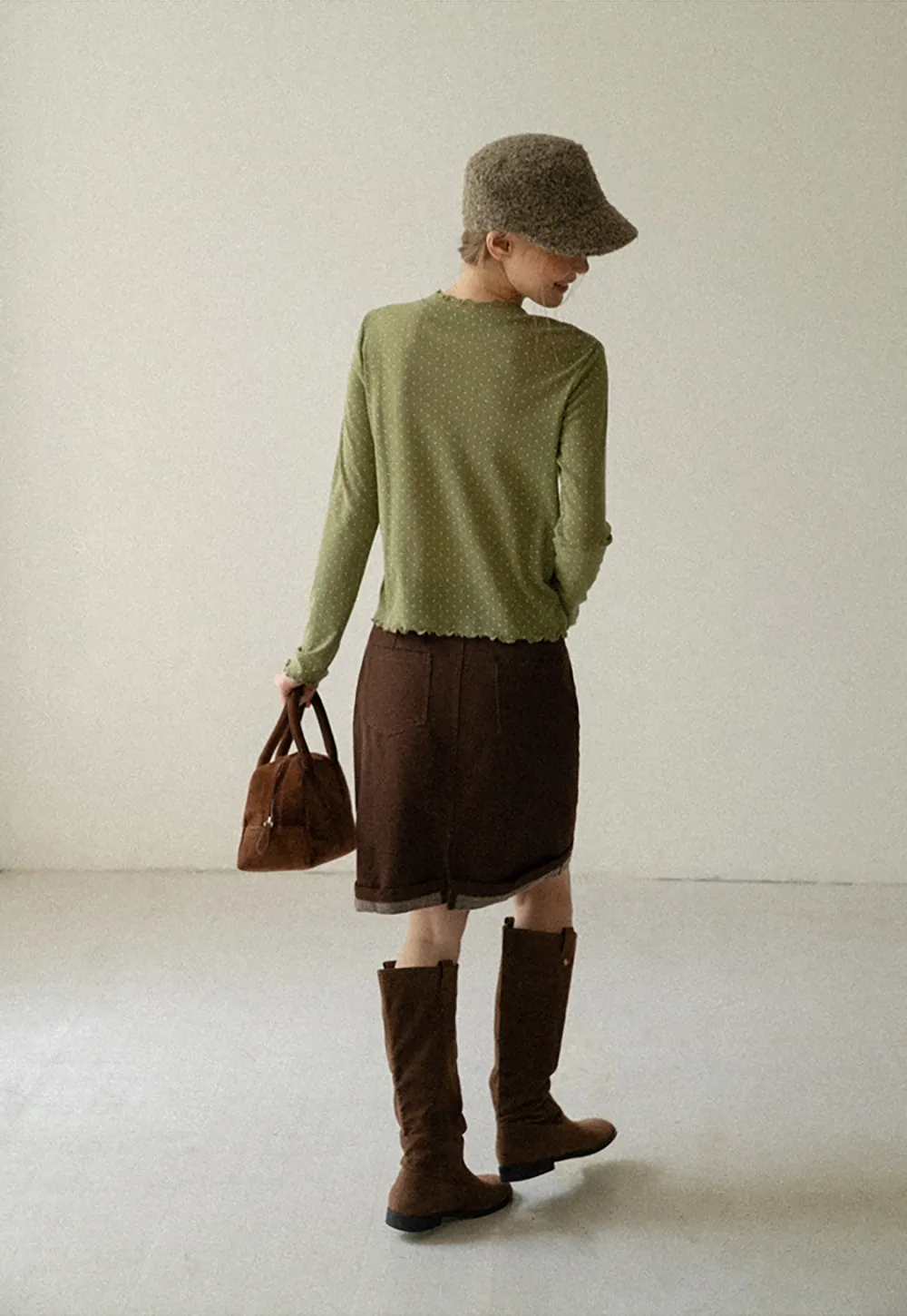Rolled Hem Denim A-Line Skirt