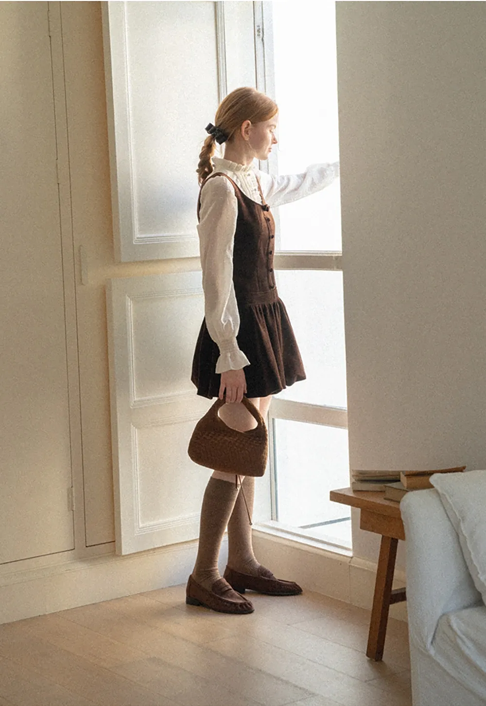 Ruffled Collar Smocked Waist Blouse