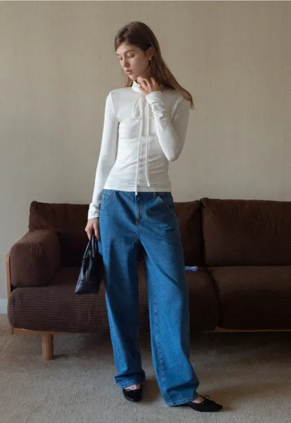 Vintage Blue Wide Leg Jeans Women Casual Style