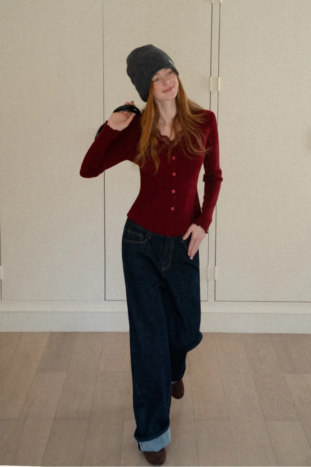 Lace Trim Ribbed Knit Top