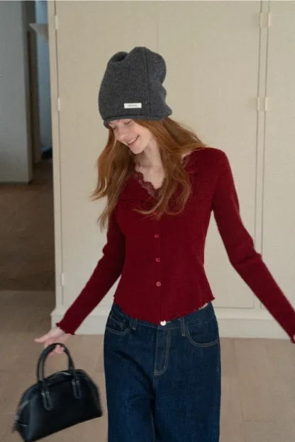 Lace Trim Ribbed Knit Top