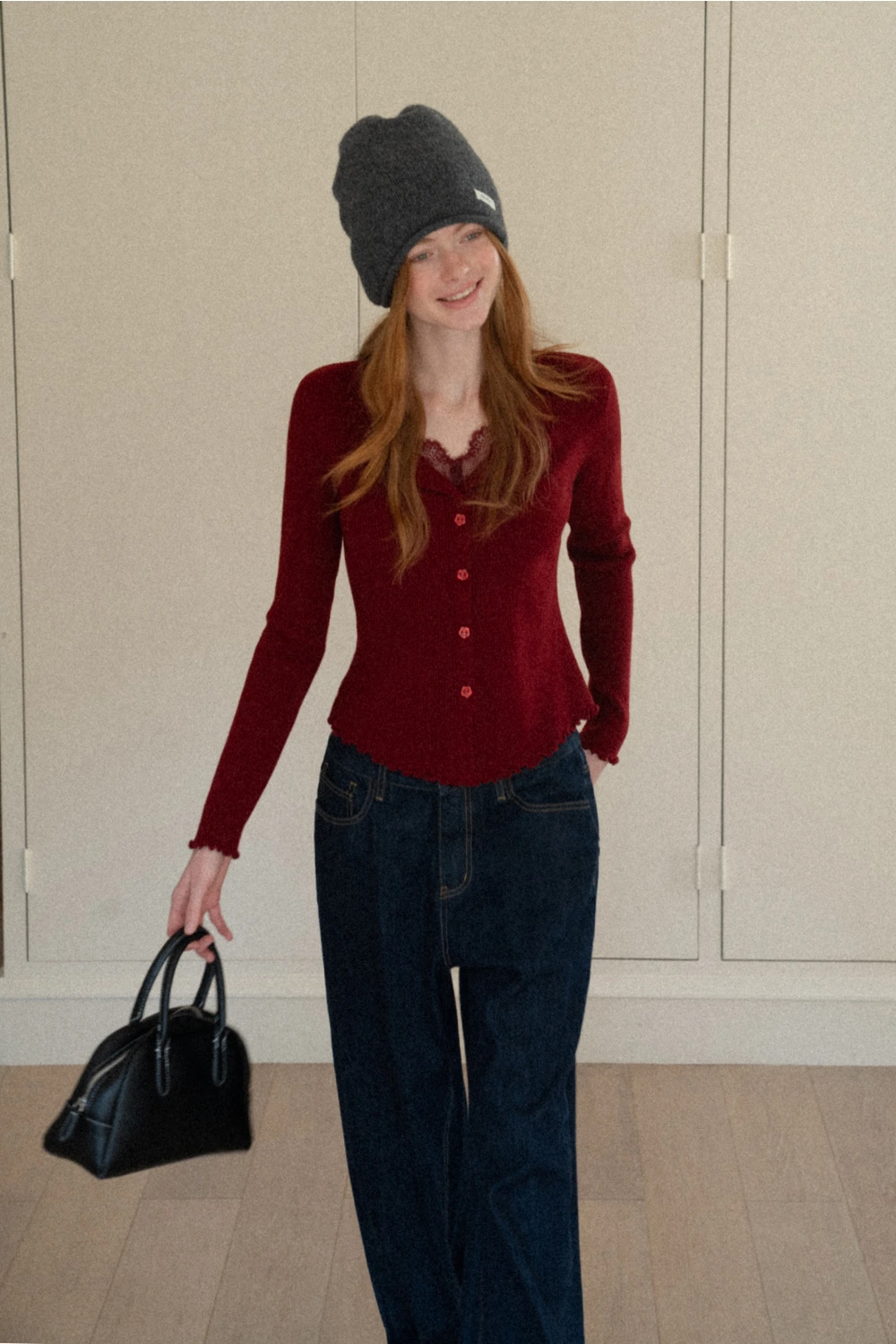 Lace Trim Ribbed Knit Top