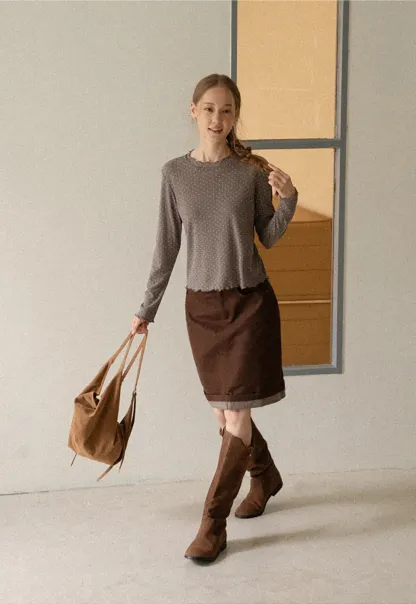 Rolled Hem Denim A-Line Skirt