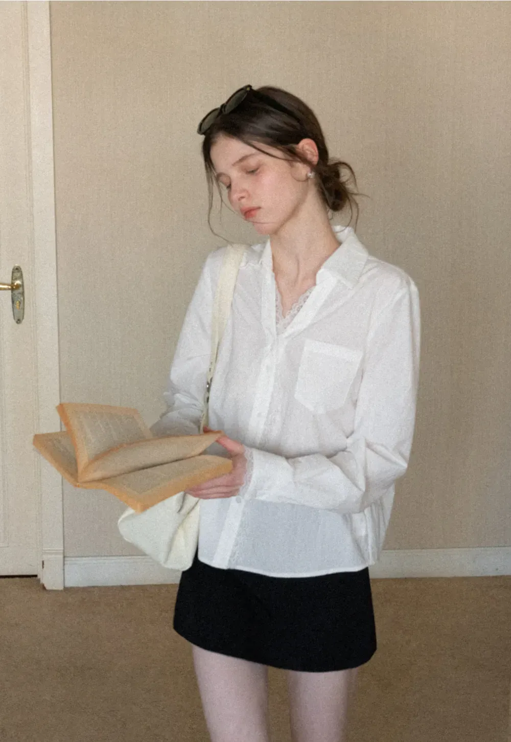 Elegant Lace Trim Button Down Shirt