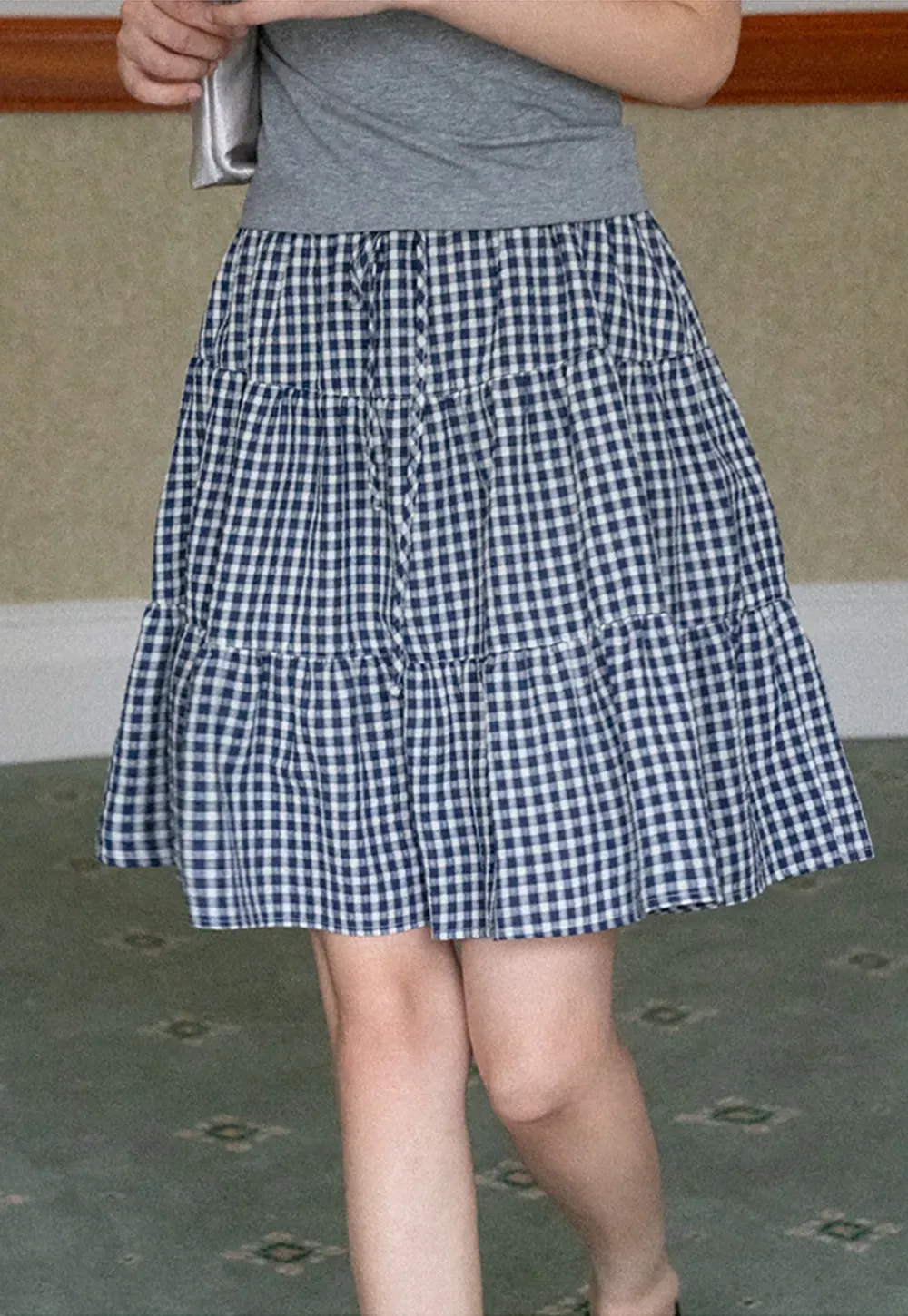 Gingham Pattern Tiered Skirt