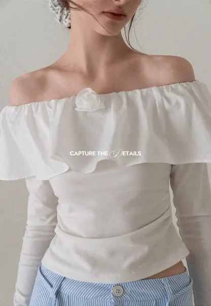 Off Shoulder Ruffled Top with Long Sleeves