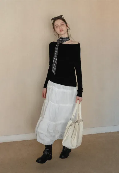 Elegant Off Shoulder Knit Top with Asymmetrical Design