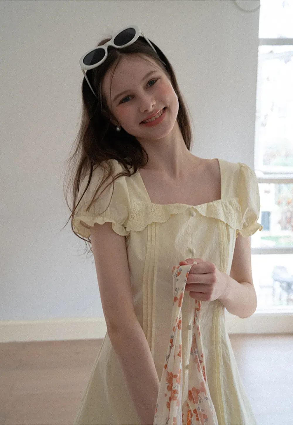 Short Sleeve Button Front Dress with Ruffled Hem