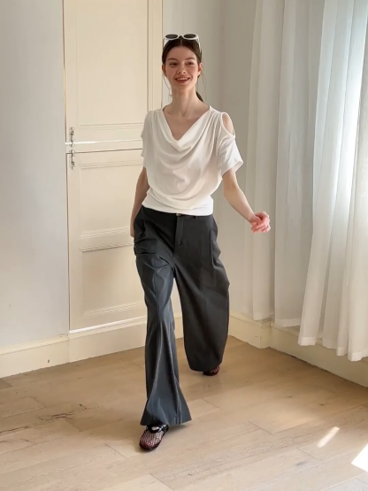High Waist Wide Leg Pleated Casual Pants