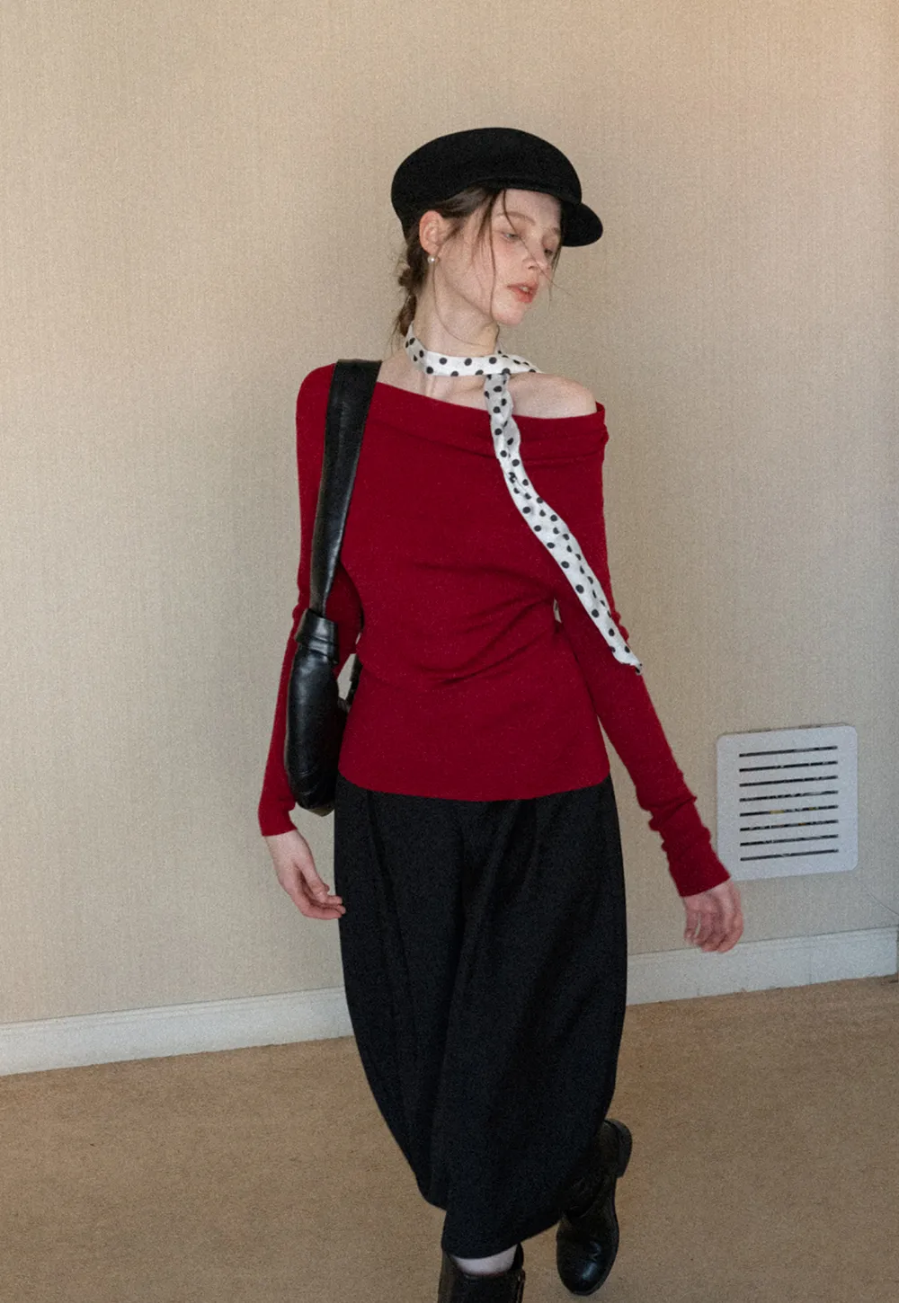 Elegant Off Shoulder Knit Top with Asymmetrical Design