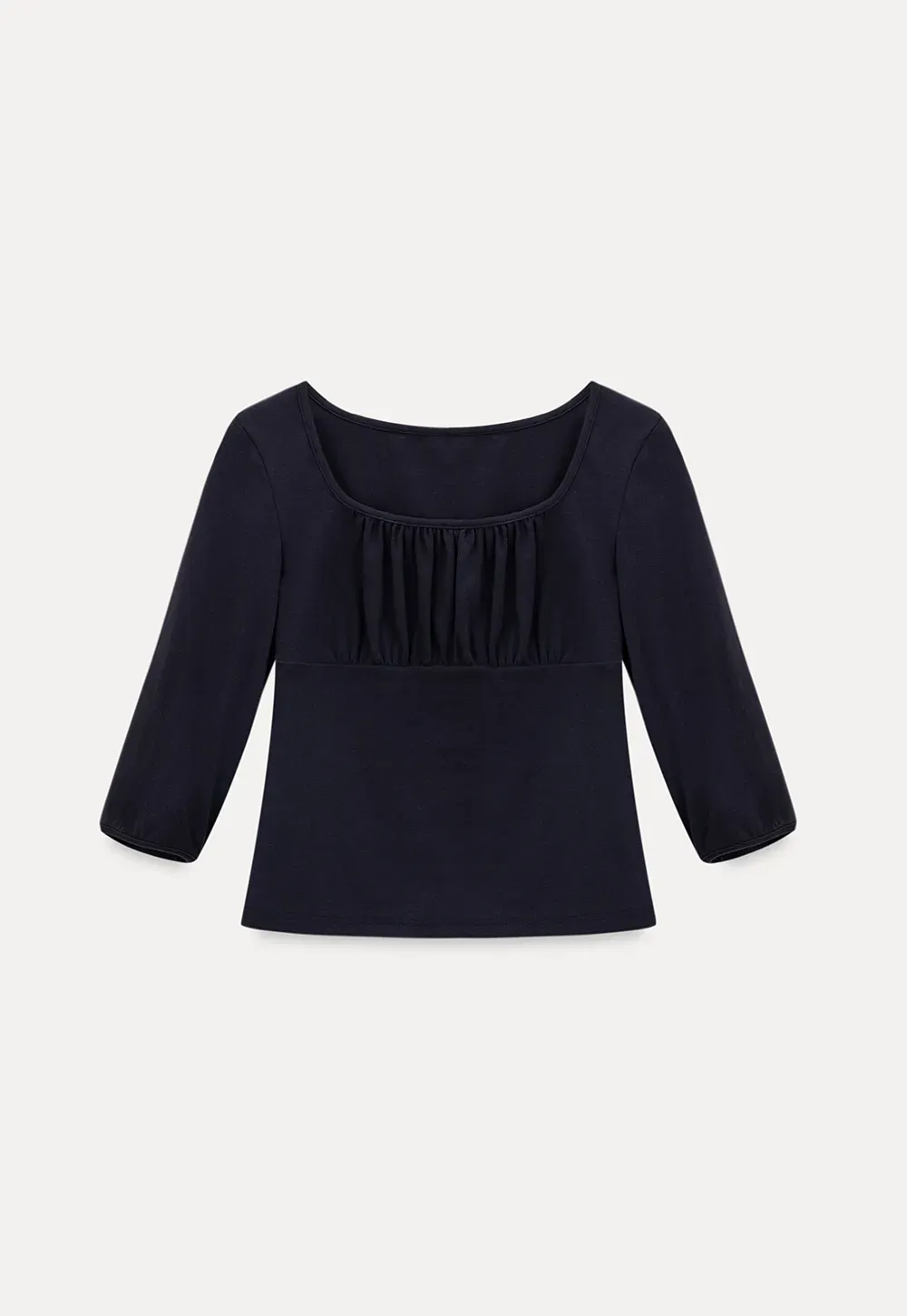 Square neck short sleeve top with gathered detail