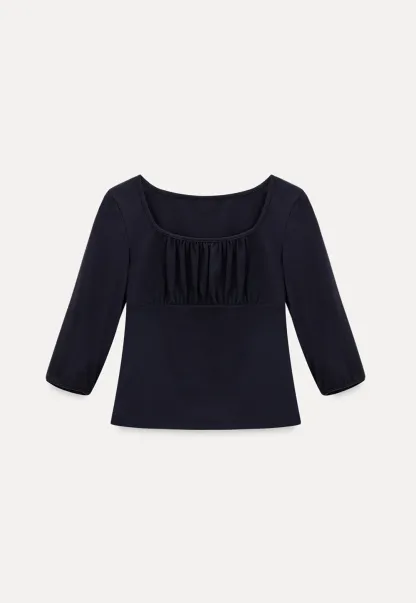 Square neck short sleeve top with gathered detail