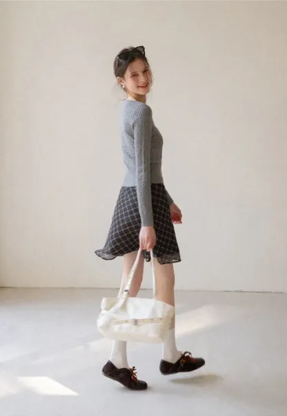 Plaid Skirt with Flowy Hem Design