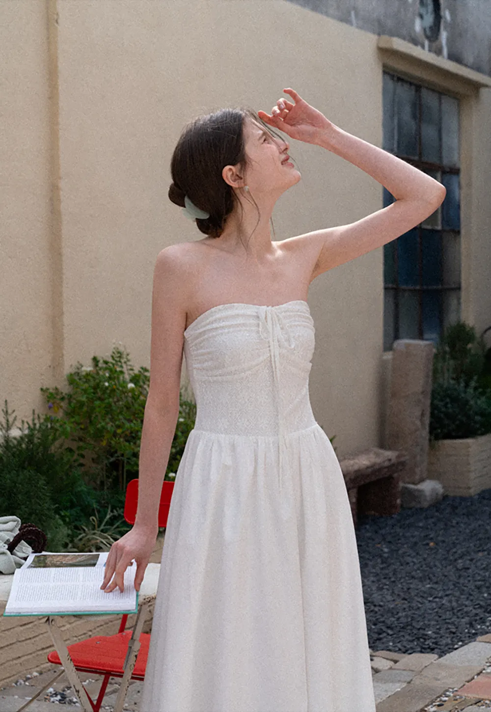 Strapless Maxi Dress with Front Bow Detail