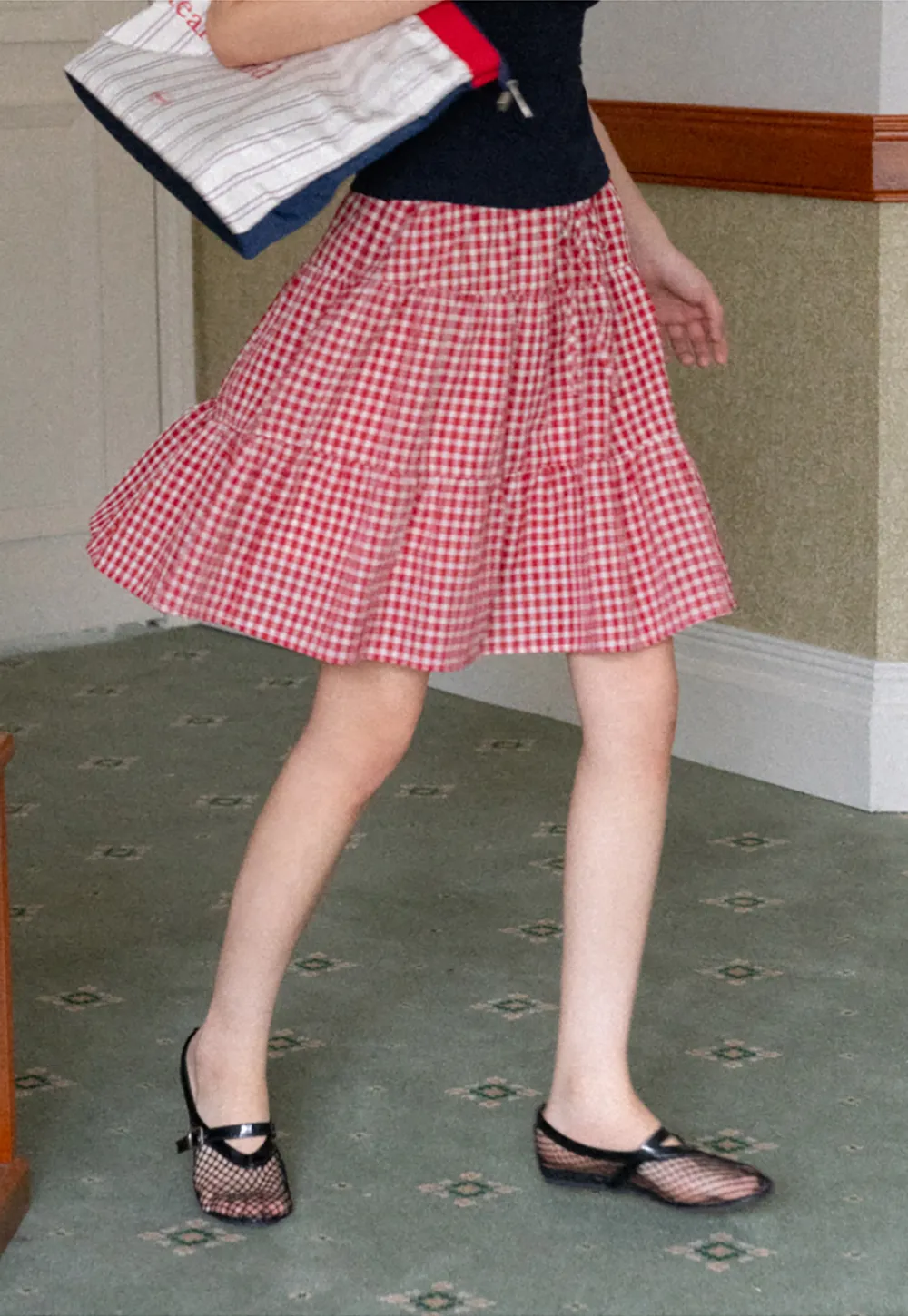Gingham Pattern Tiered Skirt