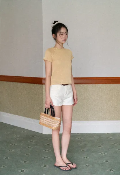 Short Sleeve Ribbed Knit Top with Raglan Sleeves