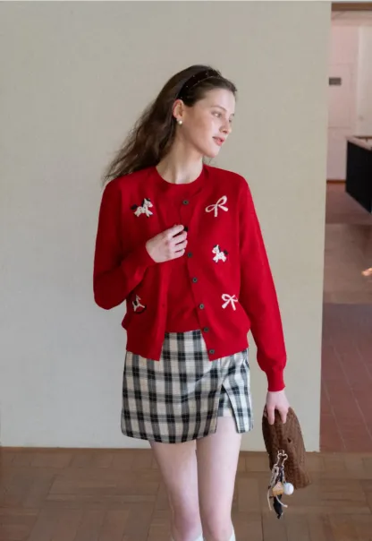 Plaid Skirt with Front Slit