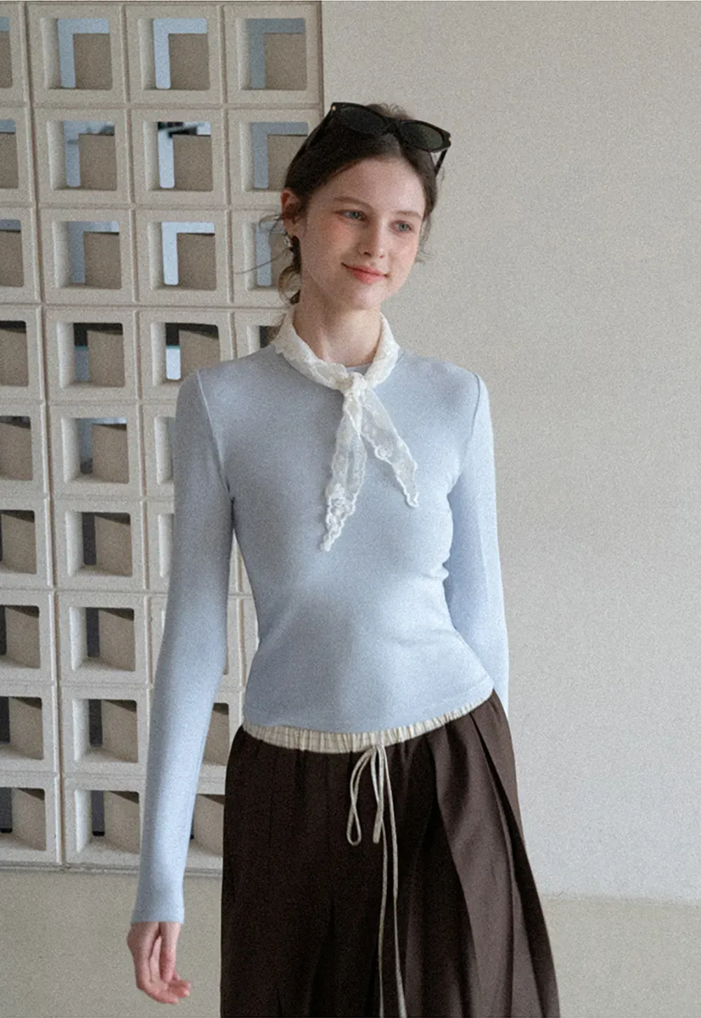 Elegant Long Sleeve Top with Neck Tie Detail