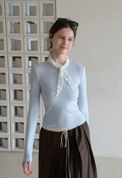 Elegant Long Sleeve Top with Neck Tie Detail