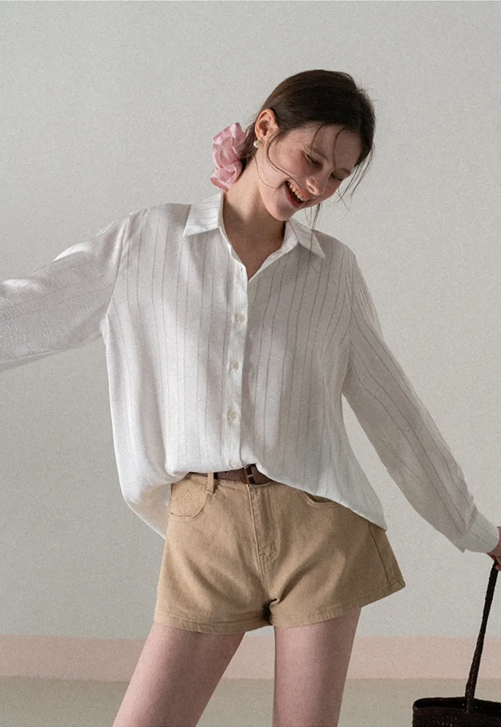 Long Sleeve Button Down Shirt with Vertical Stripes