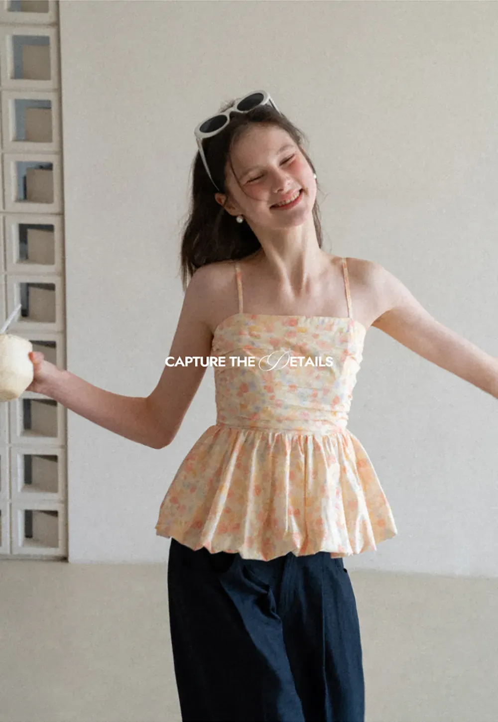 Floral Print Peplum Tank Top and Woolen Knit Sweater