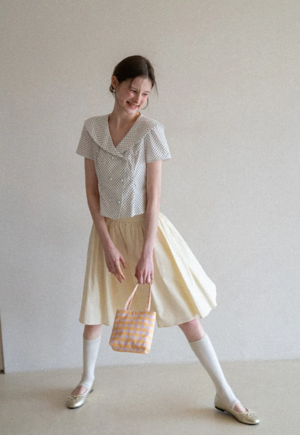 A-line pleated midi skirt with waistband