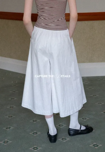 Wide Leg Cropped Casual Pants with Elastic Waist