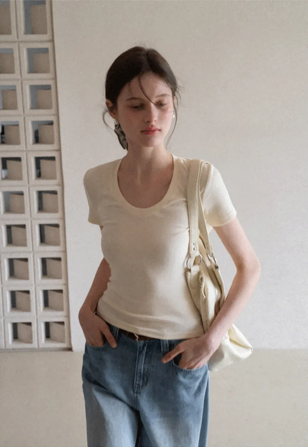 Wide leg high waist denim jeans with belt