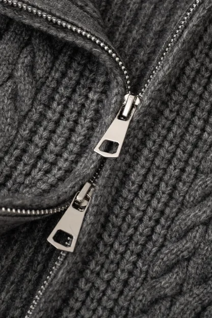 Cable Knit Zip-Up Sweater and Skirt Set