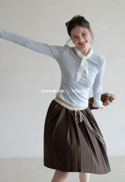 Pleated Drawstring Waist Skirt