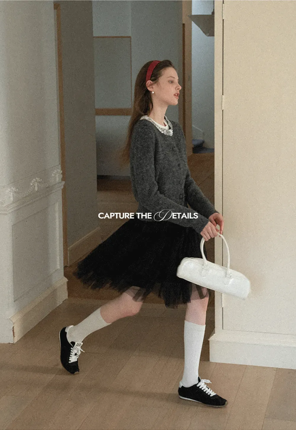 Elegant Woolen Knit Sweater with Embellished Neckline and Long Sleeves