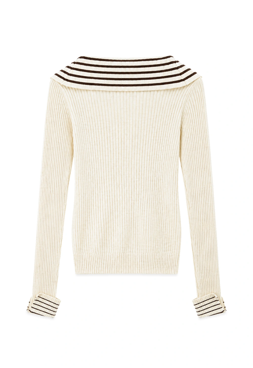 Striped Collar Ribbed Knit Sweater