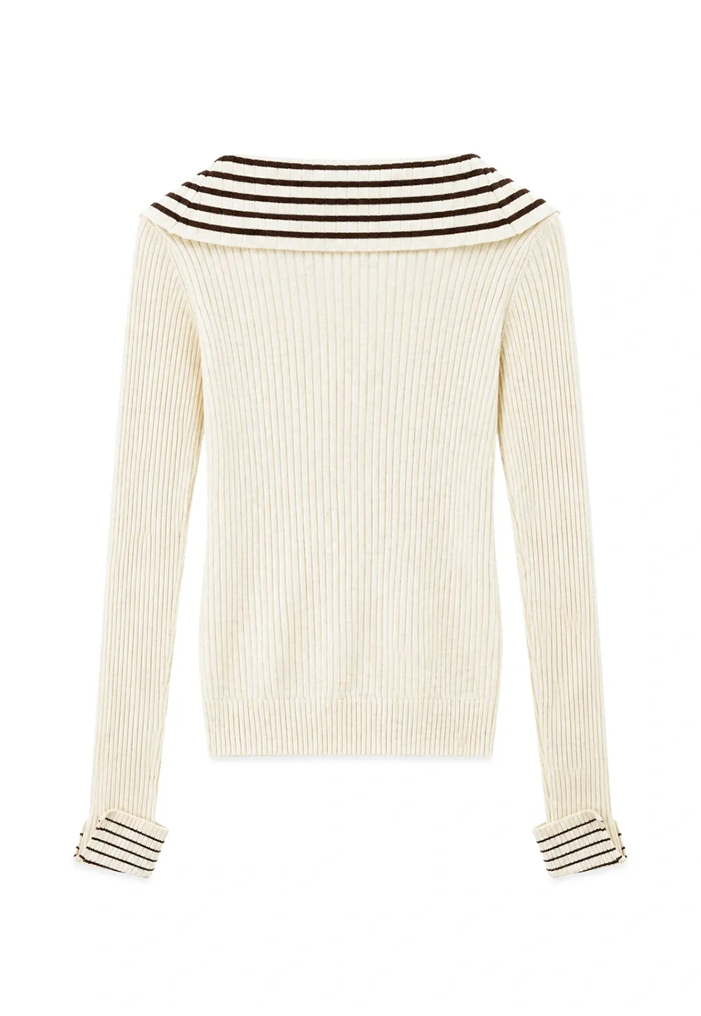 Striped Collar Ribbed Knit Sweater