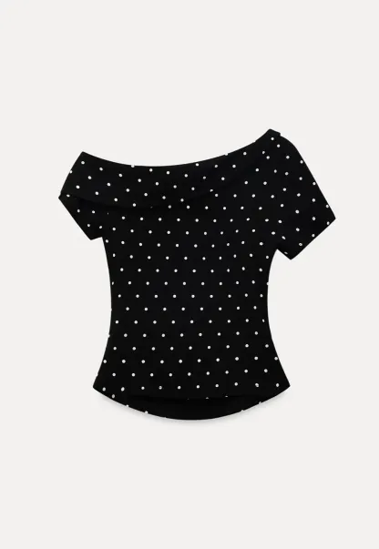 Polka dot off shoulder short sleeve tops