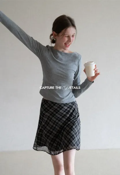 Plaid Skirt with Flowy Hem Design