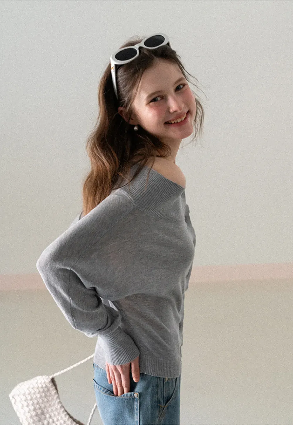 Off Shoulder Knit Cardigan with Button Front